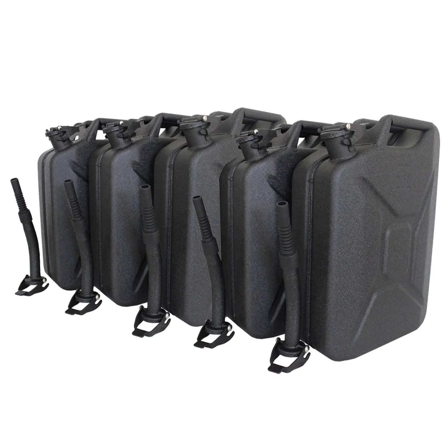 TRUTZHOLM 5x Kraftstoffkanister Metall 20 Liter Hammerschlag mit Ausgießer und Halter Schwarz