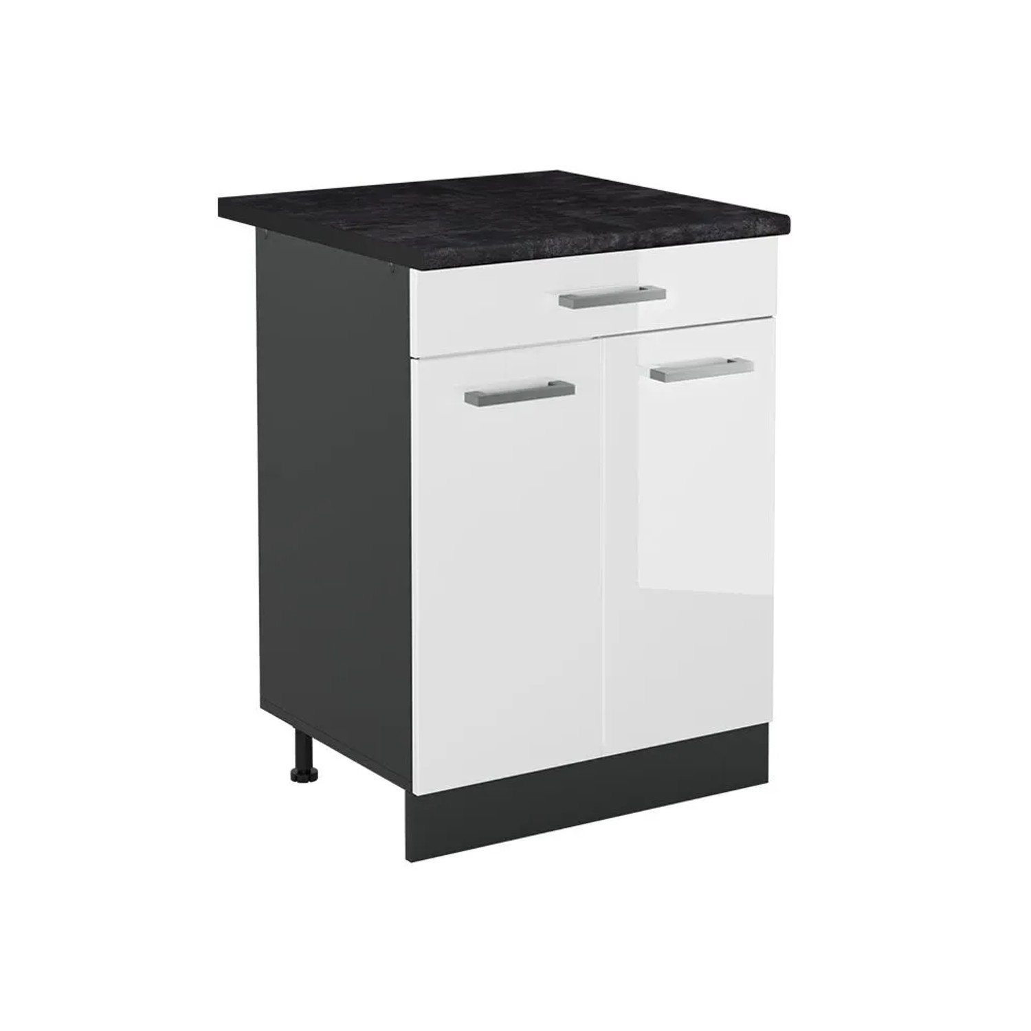 Vicco Küchenunterschrank R-Line Weiß Hochglanz/Anthrazit 60 x 82 mit Schublade Arbeitsplatte Anthrazit Art Nr 61131