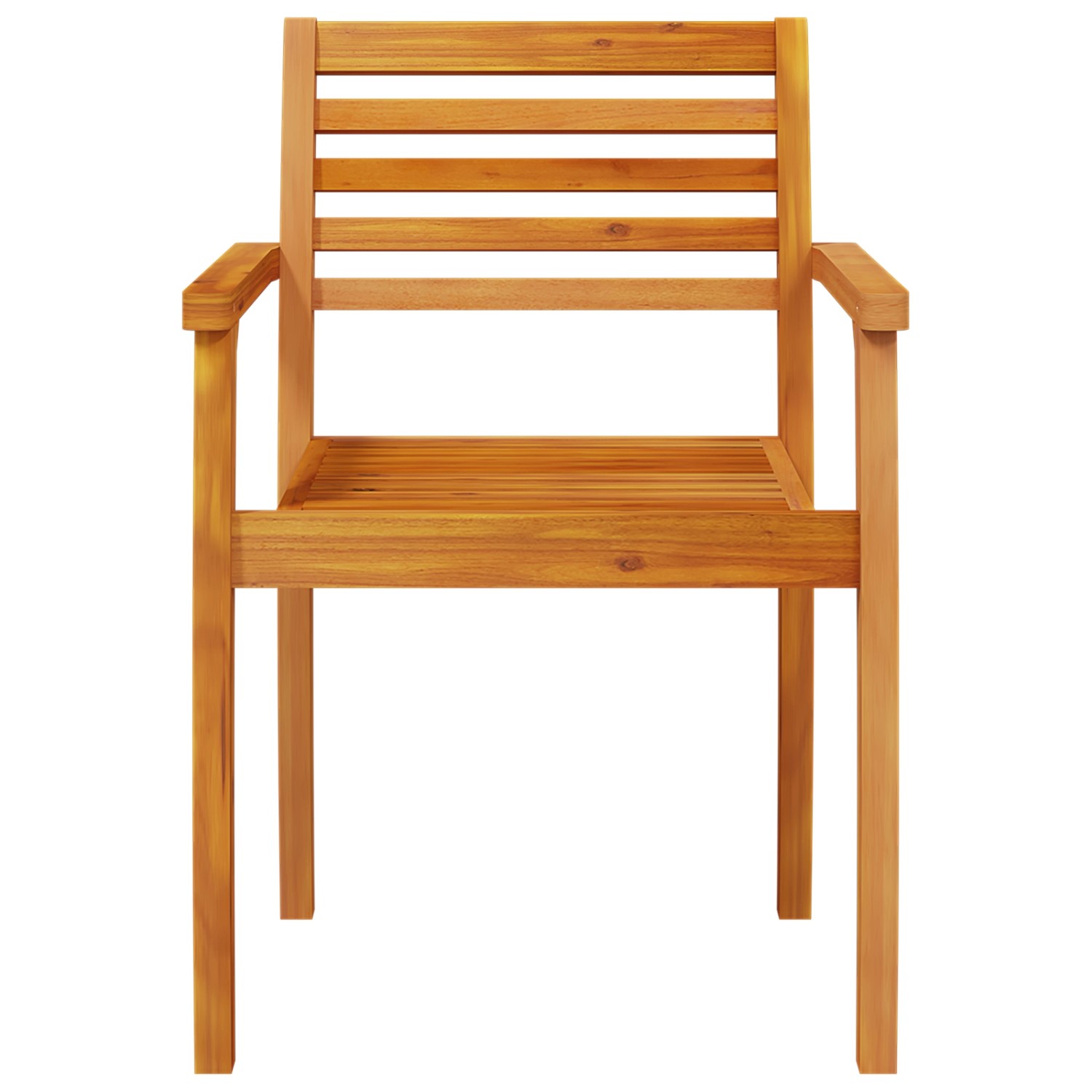 Akazienholz Gartenstuhl der vidaXL 3-tlg Essgruppe, braun geölt, mit Armlehnen und Lattenmuster.