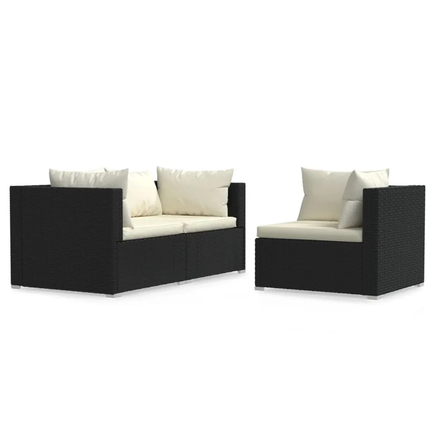 vidaXL 3-Tlg Garten-Lounge-Set mit Auflagen Schwarz Poly Rattan 317494