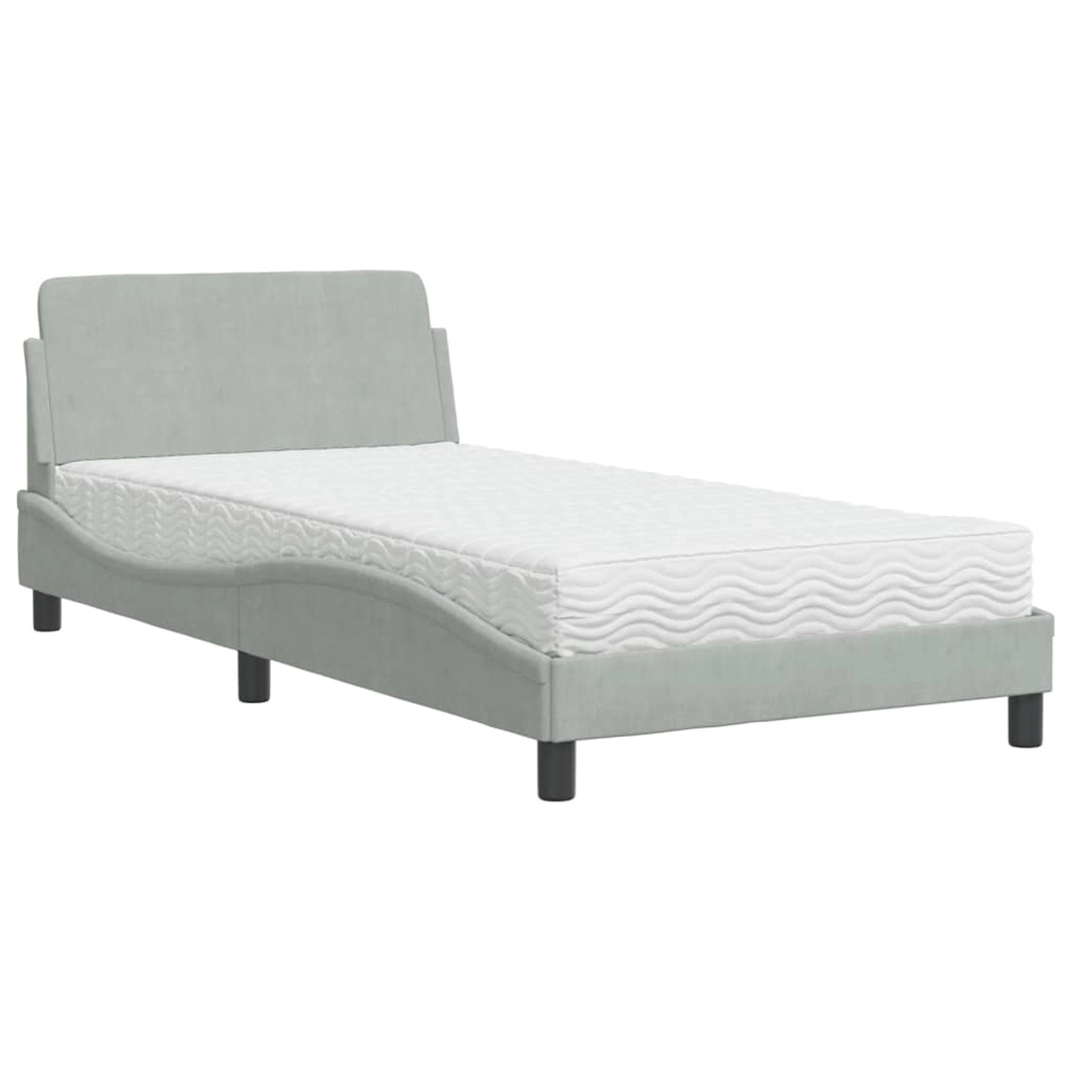vidaXL Bett mit Matratze Hellgrau 100x200 cm Samt Modell 12008257