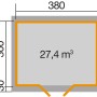 Grundriss Weka Holz-Gartenhaus: 300x380 cm, Pultdach, unbehandelt.