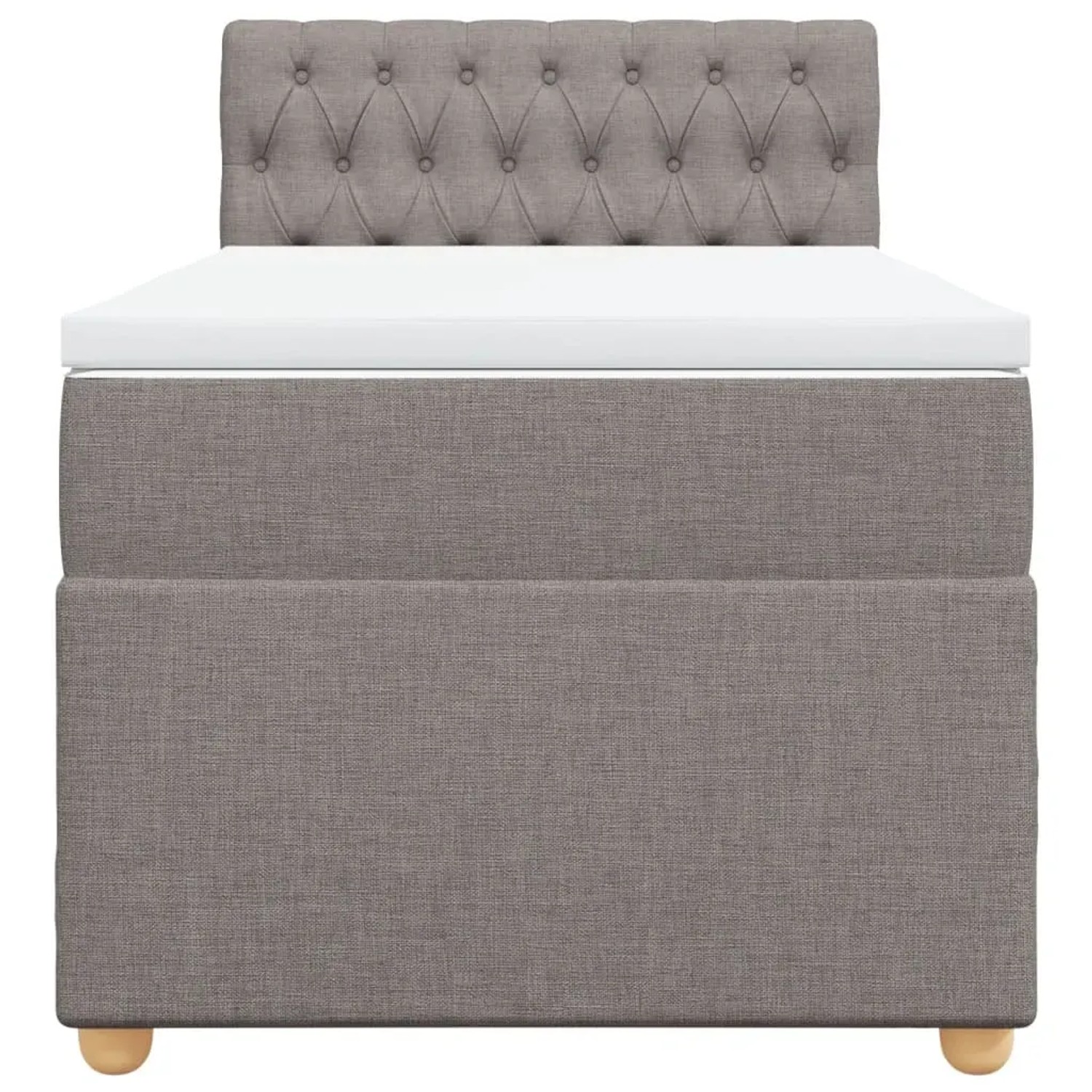 Boxspringbett Taupe (90x190 cm) mit Matratze und Topper. Stoffbezug, Knopfheftung am Kopfteil.