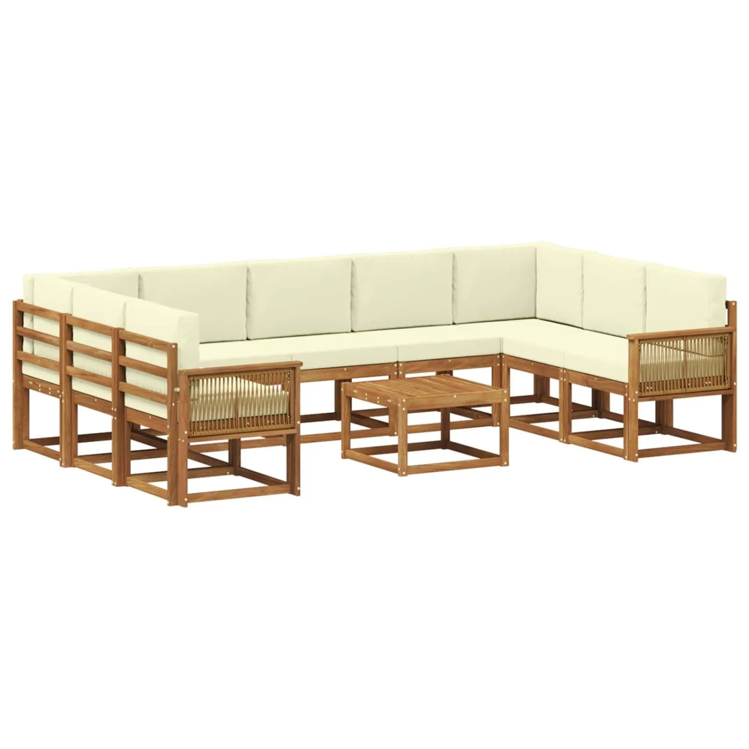 vidaXL Outdoor-Sofagarnitur 10 Stk Natur und Creme Massivholz Akazie 3385556