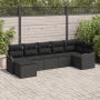 Schwarzes 7-teiliges vidaXL Garten-Sofa-Set aus Poly Rattan mit Kissen.
