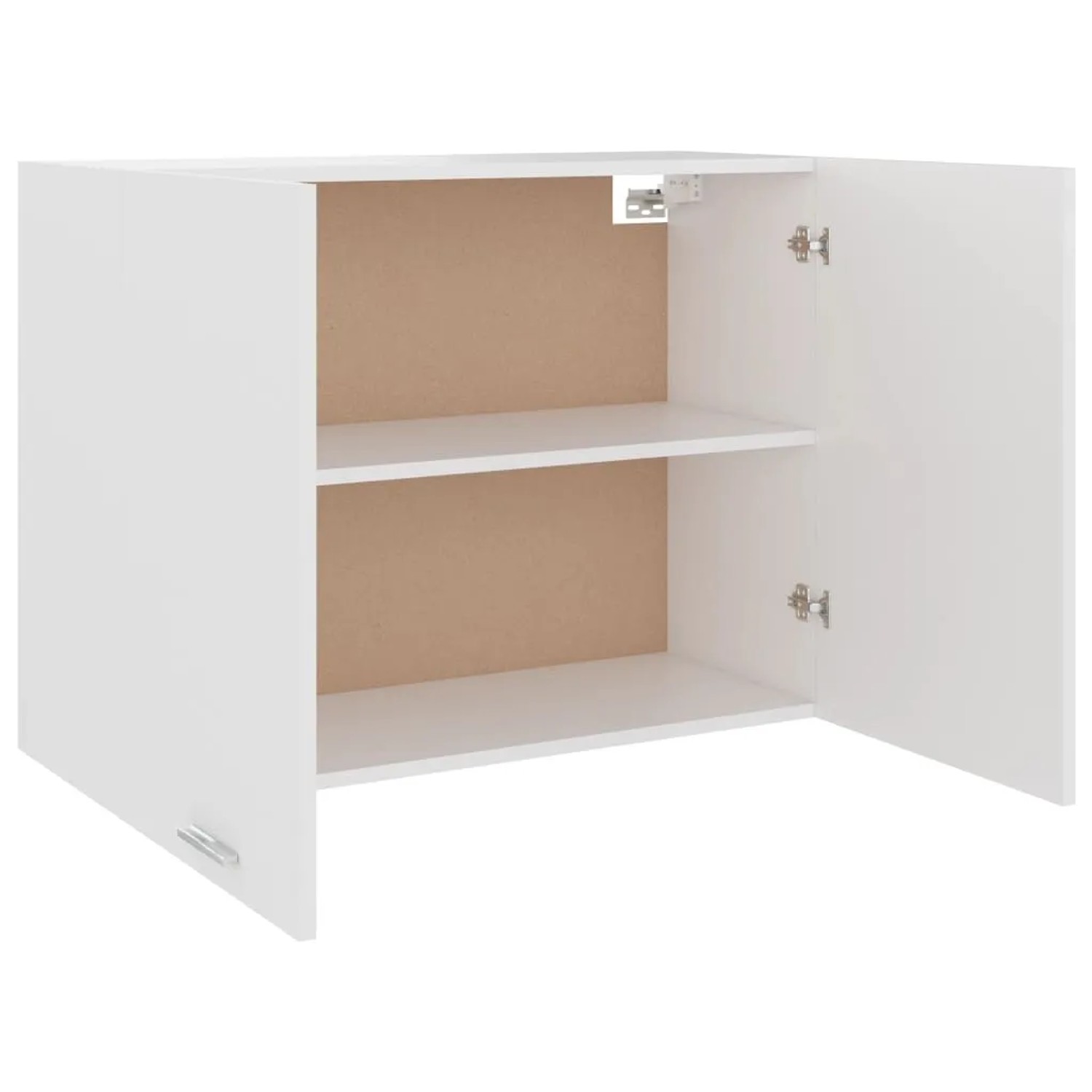 Weißer Hängeschrank (80x31x60 cm) aus Holzwerkstoff für die Küche, mit zwei offenen Regalböden.