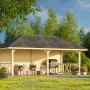 Palmako Pavillon Bianca Set, 588x300 cm, lackiert weiß. Weekendhaus mit Rückwand und Geländer.