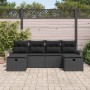 Schwarze 6-tlg. vidaXL Garten-Sofagarnitur aus Poly Rattan mit Kissen.