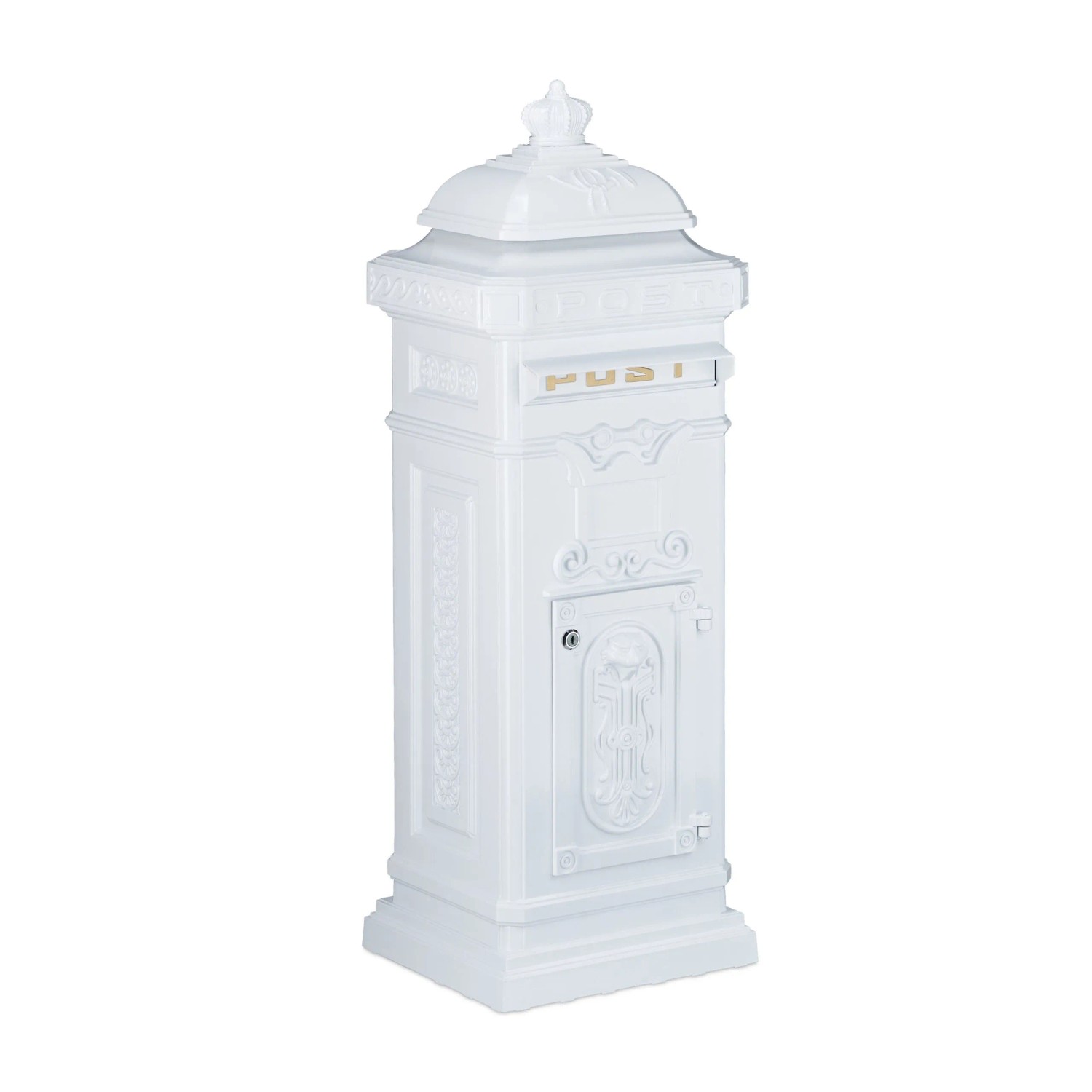 Relaxdays Standbriefkasten Aluguss Weiß Wetterfest Rostfrei Abschließbar 101 cm x 34,5 cm x 31 cm 11,2 kg