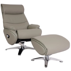 Grauer MCW Relaxsessel K98 mit Hocker, Leder/Kunstleder, drehbar und verstellbar.