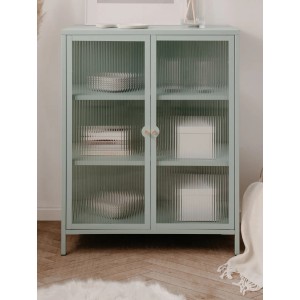 Furn.Design Vitrine Metall Mintgrün 80 x 102 cm 2-türig 3 Fächer Maram