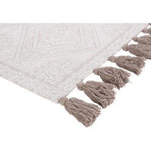 Gemusterter OBI Baumwollteppich in Beige-Taupe (60x120 cm) mit Quasten.