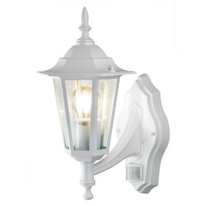 Weiße Außenwandleuchte Molinella mit Bewegungsmelder, Aluminium-Druckguss für den Außenbereich.