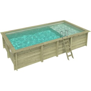 ALTANKA Holzpool Aqua 7x3,75 Höhe 1,45 m SANDFARBEN mit Liegefläche mit am Beton Verschraubten Stützen BAS7308OSPL3+PLA308