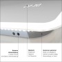 Detailaufnahme DSK Design LED-Lichtspiegel Silver Porto mit Digitaluhr und Bedienelementen.