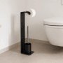 Schwarzer Radius Design Toilettenbutler Puro aus Aluminium mit Papierrollen- und WC-Bürstenhalter im modernen Bad.