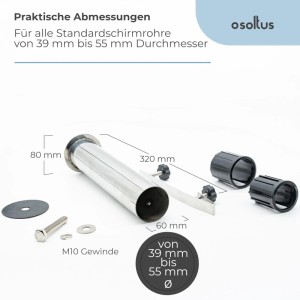 osoltus Edelstahl Universal Standrohr zu Granit Schirmständer 30 40kg mit Schutz