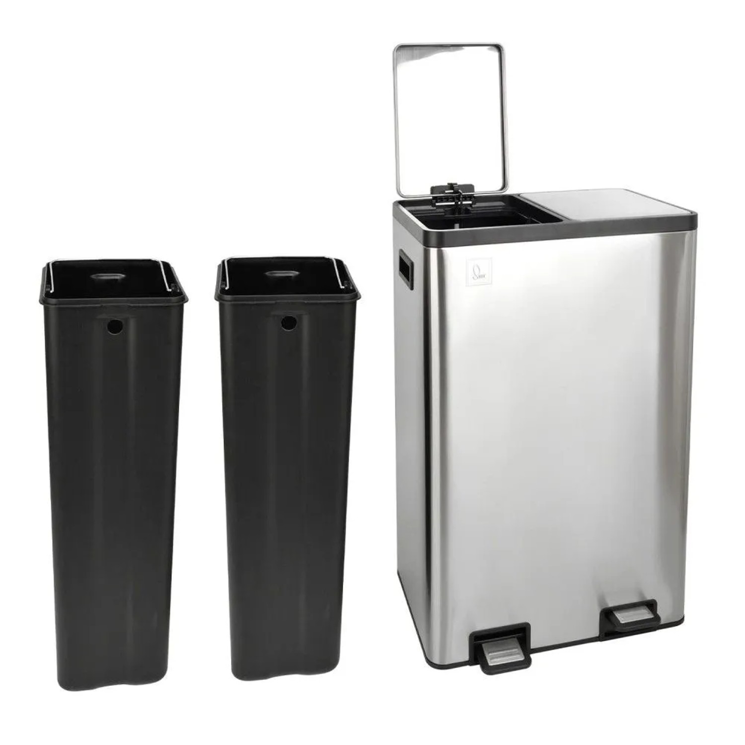 SVITA TMH2X30 Mülleimer 60L Mülltrennsystem 2 Fächer 2x30L Softclose Edelstahl Silber