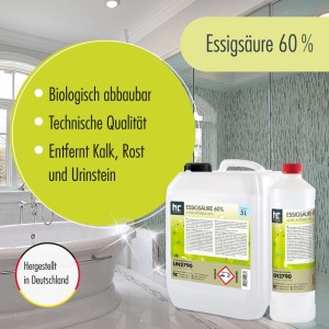 Höfer Chemie Essigsäure 60%, 2x10l. Reinigungsmittel zur Kalk-, Rost- und Urinsteinentfernung.