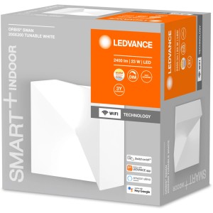 Verpackung der Ledvance Smart+ WiFi Wandleuchte Orbis Swan, dimmbare LED Lampe mit WiFi Funktion.
