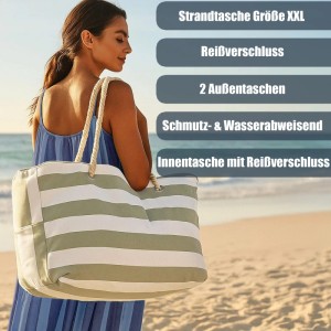 BigDean Strandtasche XXL Badetasche mit Reißverschluss Schwimmbad Tasche Schmutzabweisend Wasserabweisend Familie Einkaufstasche Faltbar Umhängetasche