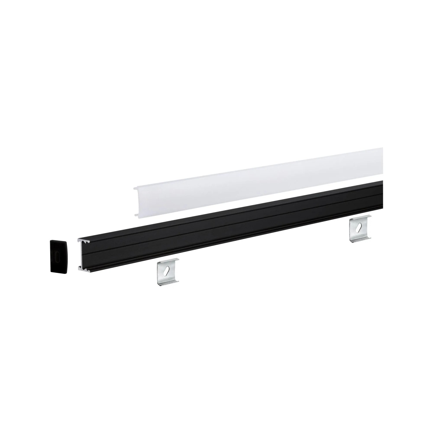 Paulmann Square Profil, 2 m, eloxiert, mit weißem Diffusor und Montageclips für LED-Streifen.
