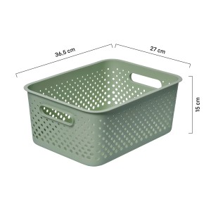 SmartStore Essence Aufbewahrungskorb in Beach Grass, Kunststoffbox mit Griffen und Lochmuster.