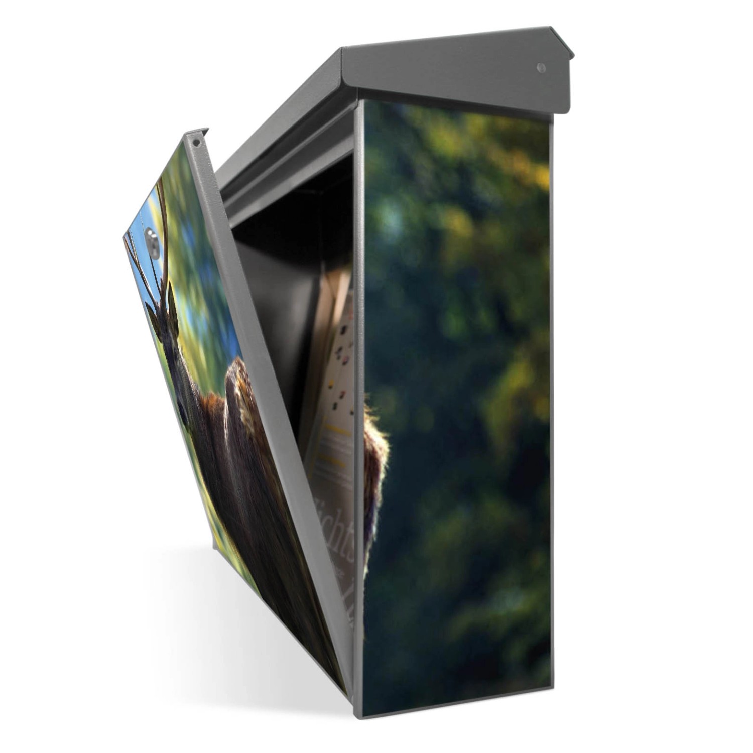 Banjado Edelstahl Briefkasten mit Hirsch Motiv, ohne Zeitungsfach, inklusive Montagematerial.