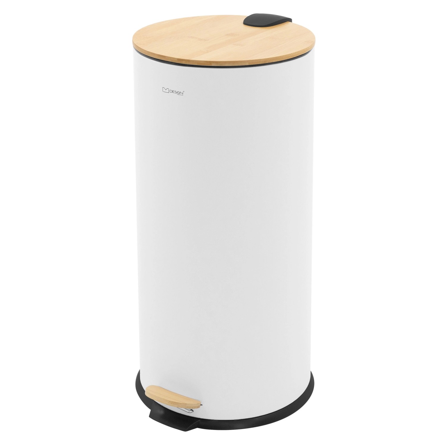 ML-Design Mülleimer 30L mit Fußpedal/Bambusdeckel Rund Weiß aus Stahl günstig online kaufen