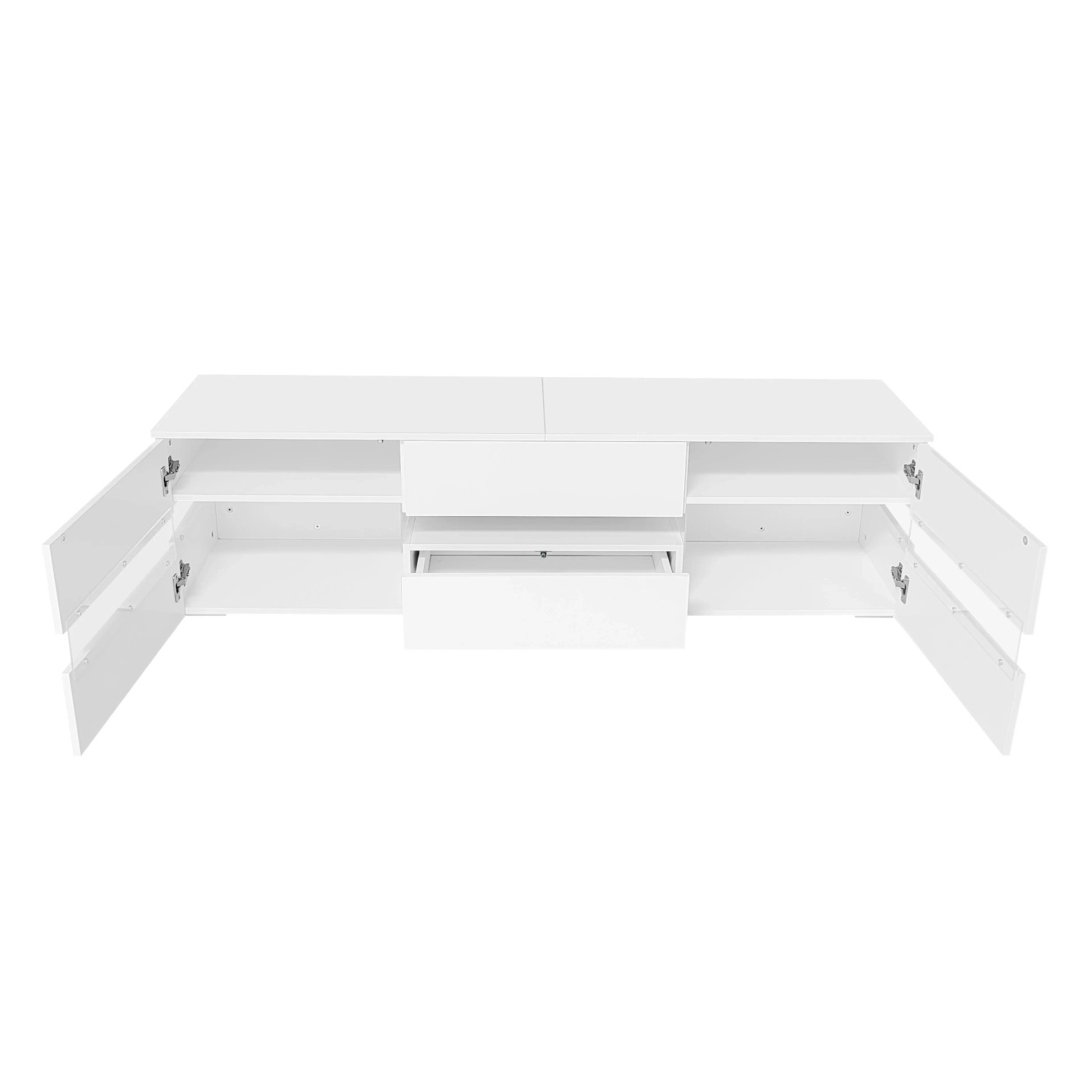 okwish TV Schrank mit Hochglanz LED Türen Stauraum Wohnzimmer 160x39x45cm Weiß