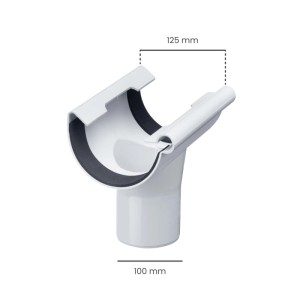 Weißer Inefa PVC Einhangstutzen NW 125/DN 100 für halbrunde Dachrinnen. Verbindet Rinne und Fallrohr.