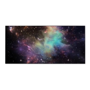 Schwarze Banjado Magnettafel 78x37cm mit Weltall-Motiv, inklusive 4 Magnete. Wanddekoration für Notizen.