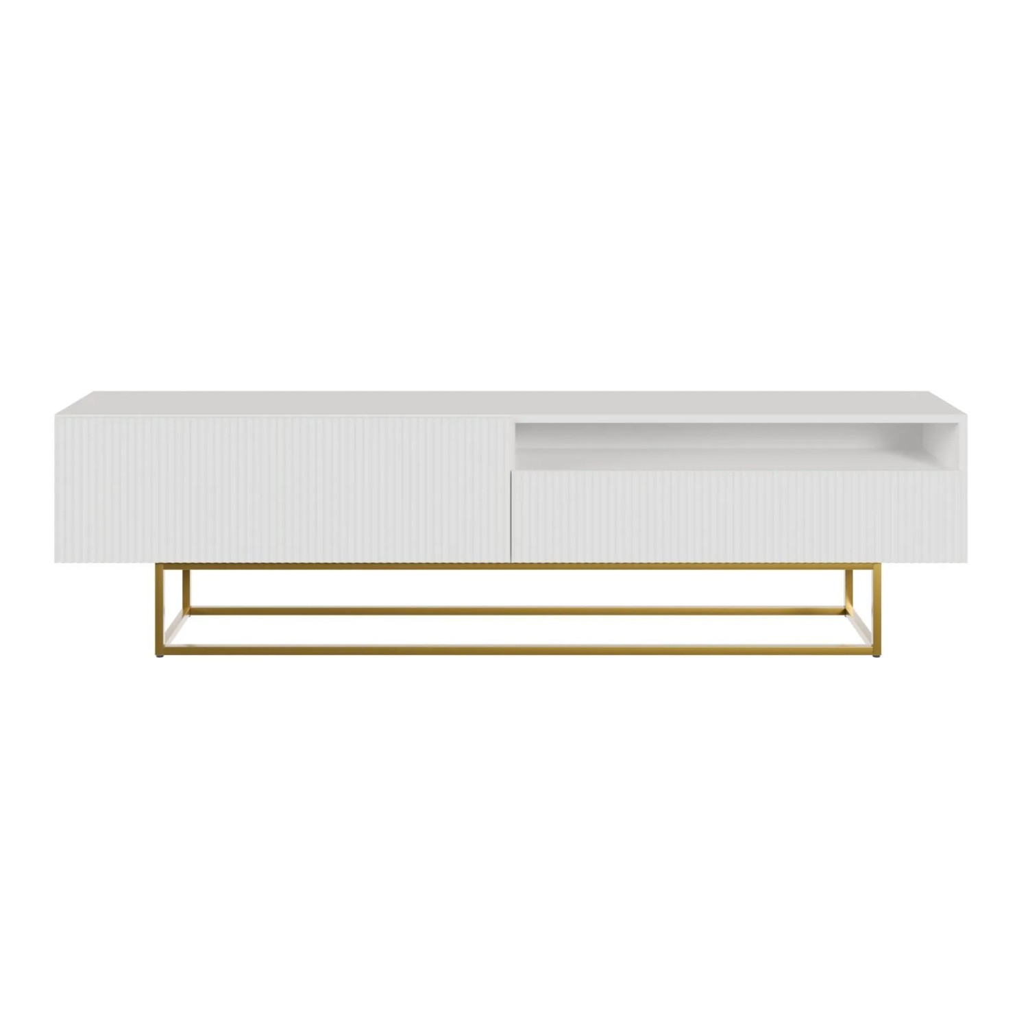 Selsey TV-Lowboard Veldio mit Lamellenfront 175 cm Weiß mit Goldenem Gestell