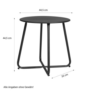 Runder schwarzer Gartentisch aus Metall, 44,5 cm Durchmesser und Höhe. Stabiler Beistelltisch für Garten & Balkon.