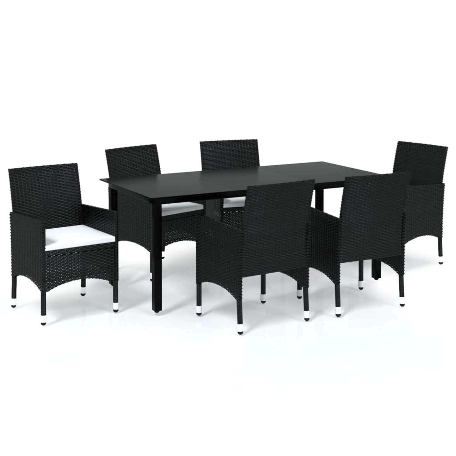 vidaXL 7-tlg Garten-Essgruppe mit Kissen Poly Rattan Schwarz Modell 2