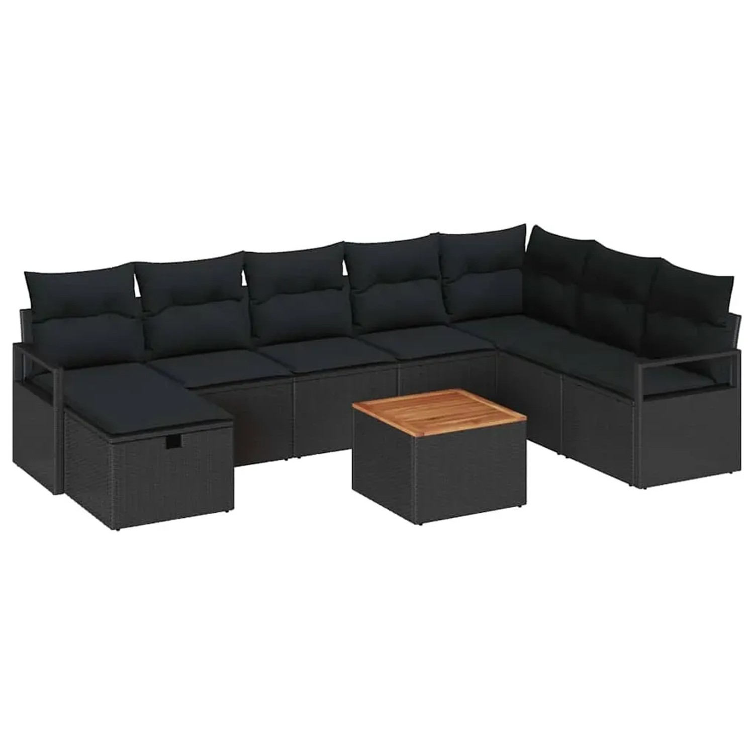 vidaXL Garten-Sofa-Set mit Kissen 9-Tlg Schwarz Poly Rattan 3359555