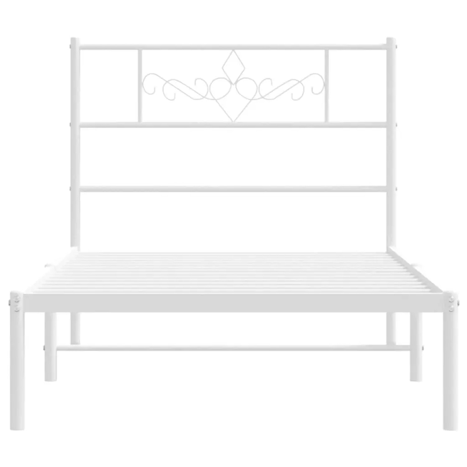 Weißes Metallbettgestell 90x190 cm mit Kopfteil für Schlafzimmer.
