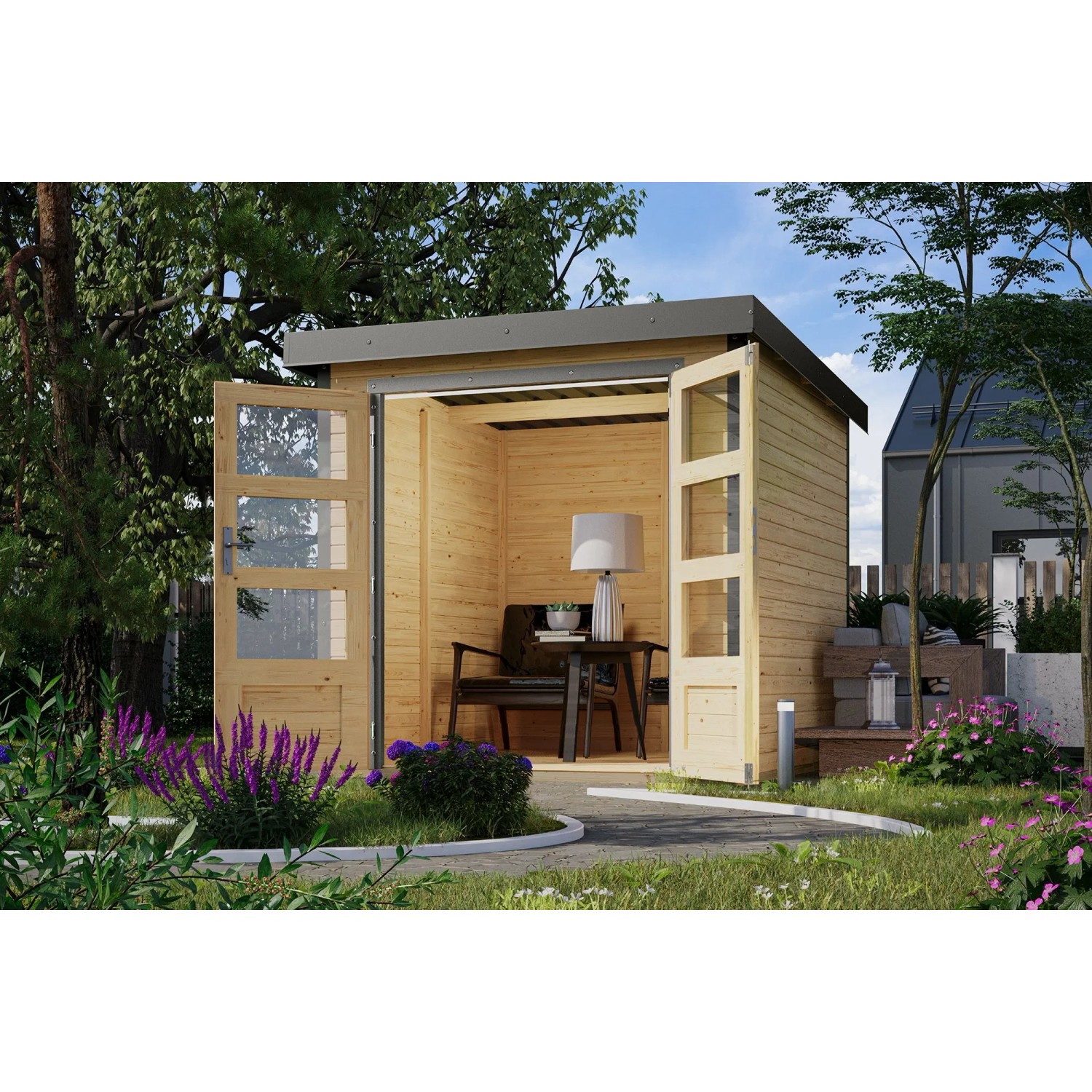 Karibu Holz-Gartenhaus Gartenhaus Pultdach Unbehandelt 209 cm x 213 cm 4,47 m²