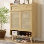 Merax Rattan Schuhschrank in heller Eiche mit 2 Türen, Schublade und Massivholzbeinen. Moderner Wohnzimmerschrank mit Stauraum.