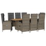 9-tlg. Garten Essgruppe aus grauem Poly Rattan mit Kissen.