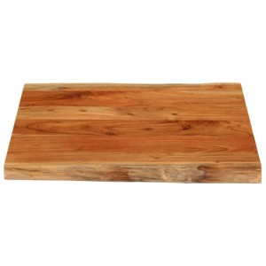 Quadratische Akazien-Massivholz Tischplatte mit warmer Maserung und natürlicher Baumkante. Ideal als Möbelbauplatte.