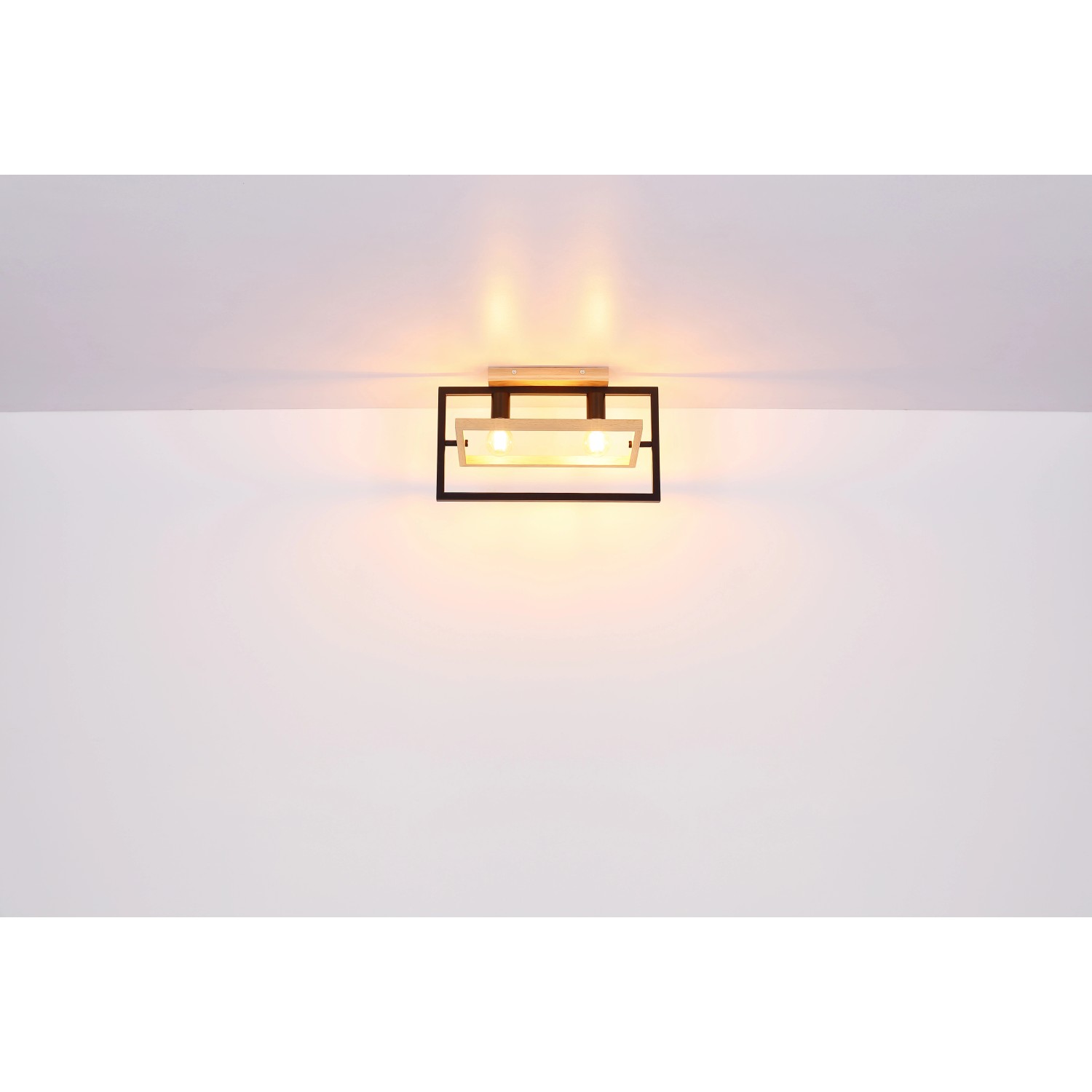 Moderne, dunkelbraune Globo Deckenleuchte Erica mit schwarzem Metallrahmen. Quadratisches Design.