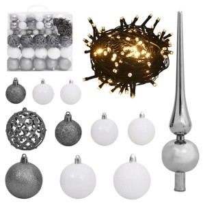 vidaXL Weihnachtsbaum mit LED, Kugeln und Spitze, 210cm, beschneit, Modell 3.