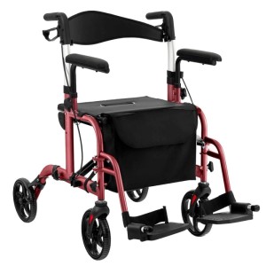 Costway Rollator Faltbar & Leicht Gehhilfe 6-Fach Höhenverstellbar Rot