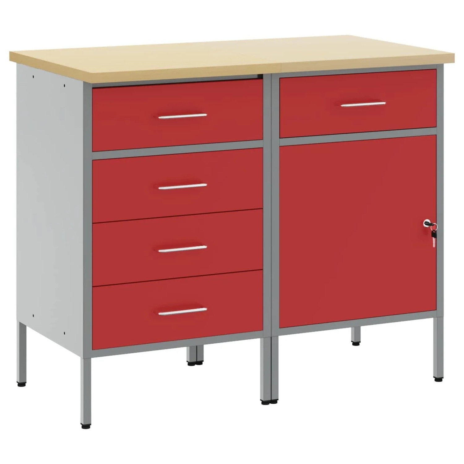 vidaXL Werkbank mit Schubladen 2-Tlg Rot und Grau 75 x 45 x 85 cm 3321365