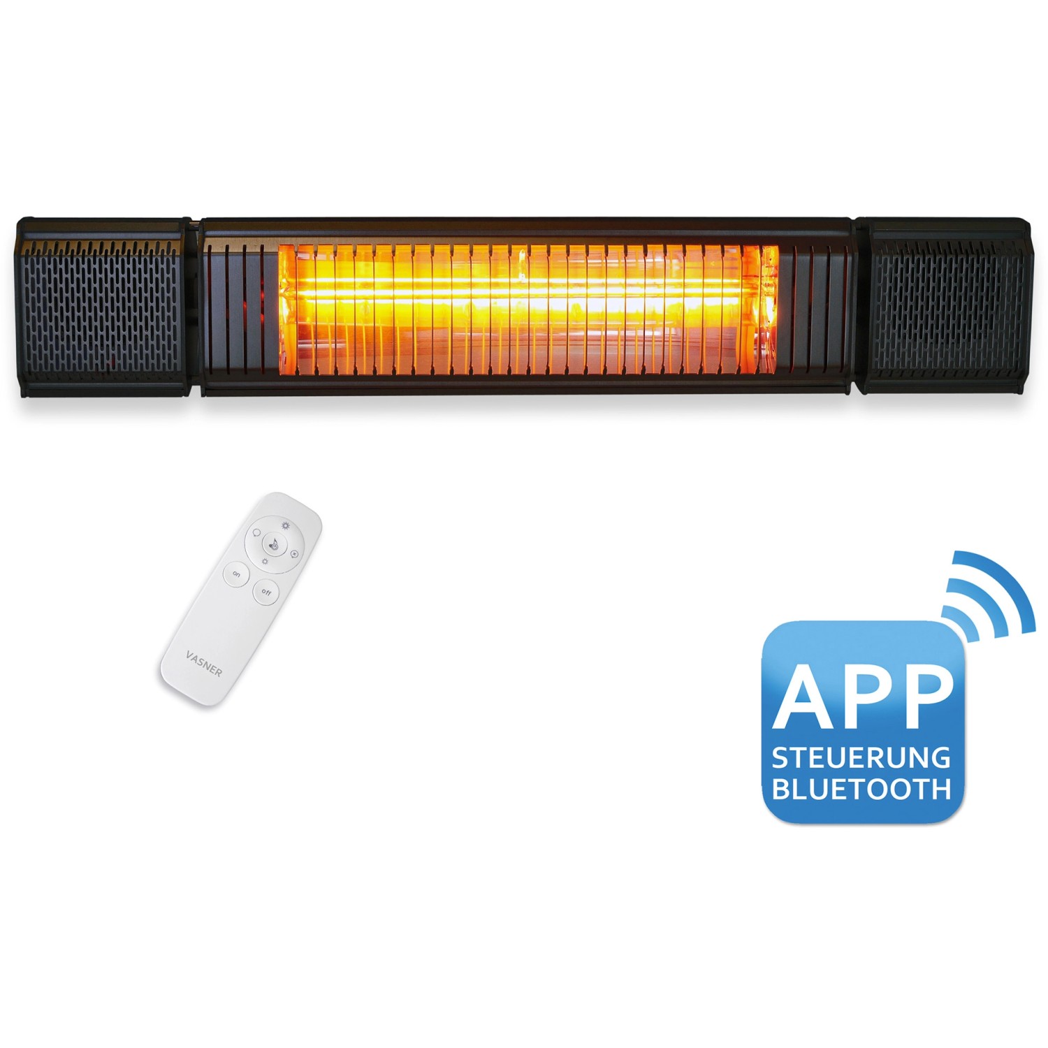 VASNER Appino BEATZZ Bluetooth Infrarot-Heizstrahler mit Musik Box 2000 W Schwar