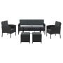 Schwarze Juskys Polyrattan Gartenmöbel Sitzgruppe Turin mit Tisch, Bank, Stühlen und Hockern.