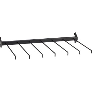 Schwarzer Metall-Hosenhalter (60x30cm) für Regale zur faltenfreien Aufbewahrung von Hosen.