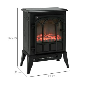 Schwarzer HOMCOM Elektrokamin mit LED-Flammeneffekt. Standkamin aus Metall und Glas, 56,5 cm hoch. Modernes Design.
