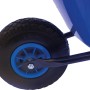 Detailaufnahme: Rad der blauen Pro-Bau-Tec Kinderschubkarre, pannensicher.